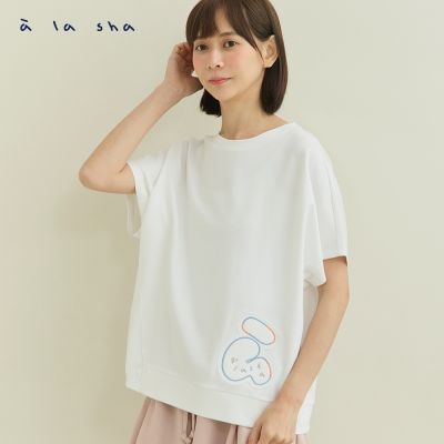 a la sha 立體繡花不對稱連袖T