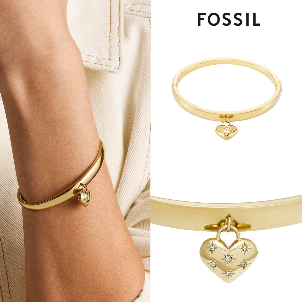 FOSSIL Sadie 璀璨愛心吊墜手環-金 JF04831710