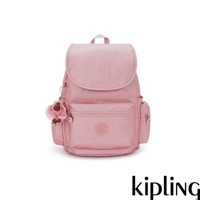 Kipling (網路獨家款)霧粉色多袋收納實用後背包-EZRA