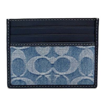 COACH 牛仔布拼接牛皮信用卡夾名片夾(深藍/藍)