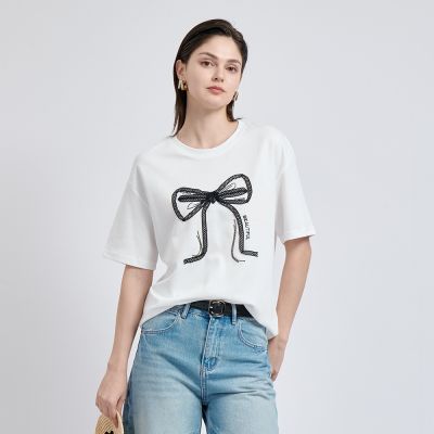 KeyWear奇威名品    甜美減齡蝴蝶結短袖上衣(共3色)-白色