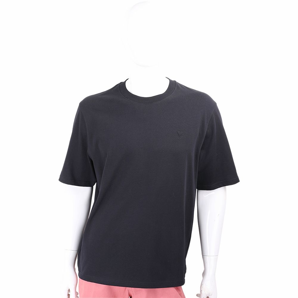 AMI PARIS Red Ami De Coeur 愛心A立體壓紋 厚磅純棉短袖TEE T恤-3色可選 (黑色)