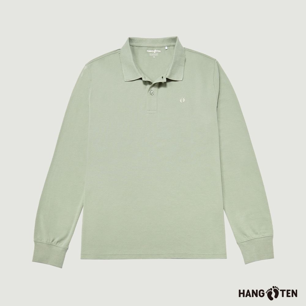 Hang Ten-男裝-經典長袖POLO衫-冰山綠