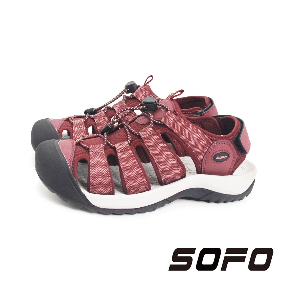 SOFO(女)水陸溯溪快速扣護趾運動涼鞋 女鞋-酒紅色