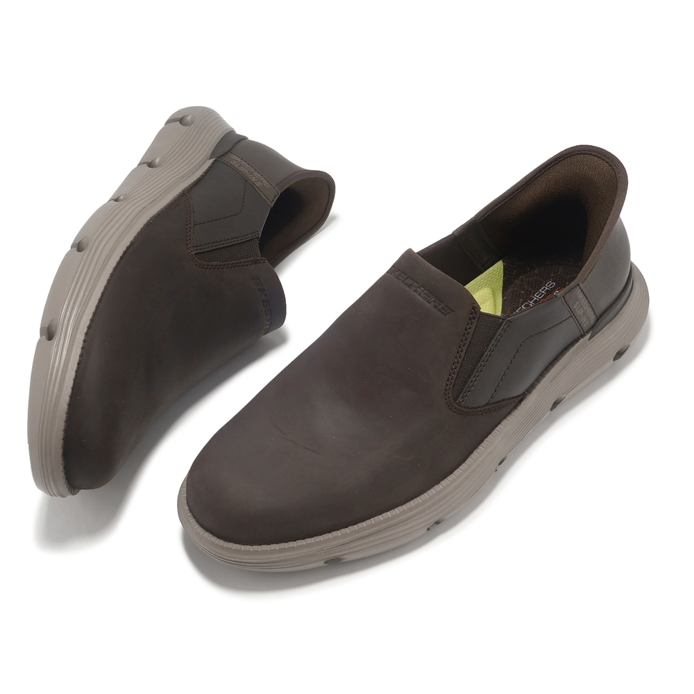 Skechers 休閒鞋Garze-Albers Slip-Ins 男鞋棕套入式輕量緩衝皮鞋
