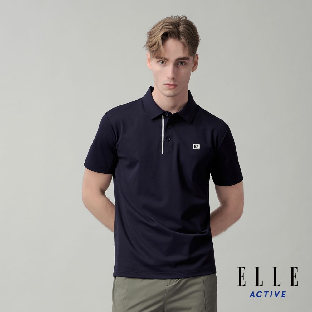 ELLE ACTIVE 男款 胸前小標素面短袖POLO衫-深藍色(EA26S1M1101#39)