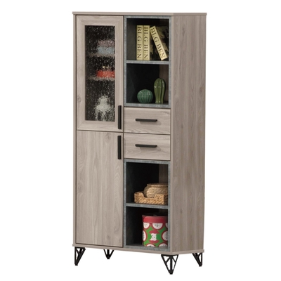 文創集 格魯雙色2.5尺二門二抽展示櫃/收納櫃-75x40x150cm免組