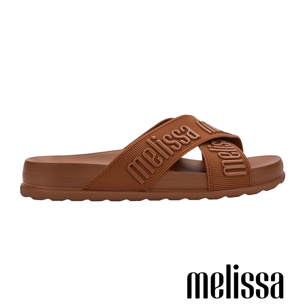 Melissa-交叉寬帶LOGO平底拖鞋-咖色