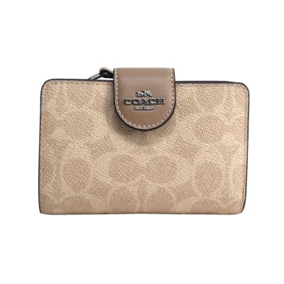 COACH 立體馬車LOGO素面防刮釦式中夾(奶茶)