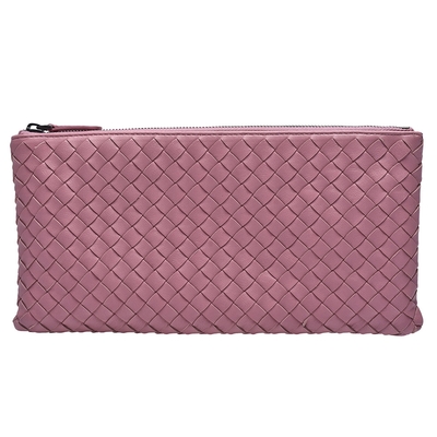 BOTTEGA VENETA 寶緹嘉  經典編織羊皮拉鍊手拿包(粉色)