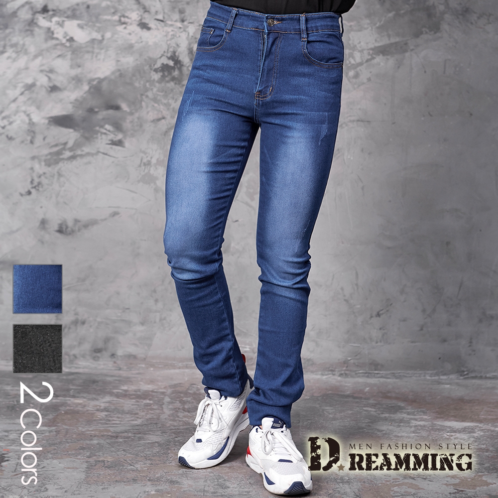 Dreamming 經典水洗刷色伸縮小直筒牛仔褲-共二色 (藍色)