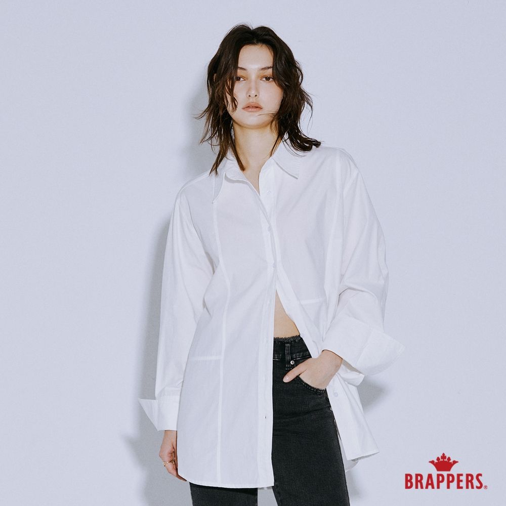 BRAPPERS 女款 率性剪接造型長版襯衫-米白