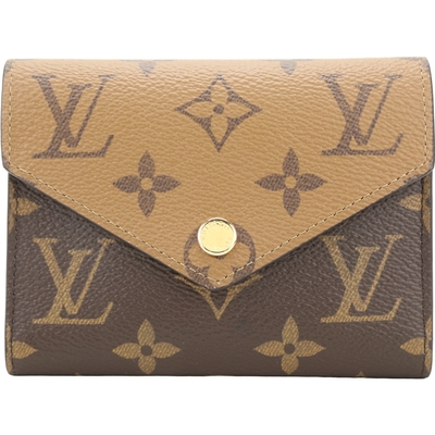 LOUIS VUITTON路易威登 Louis Vuitton LV路易威登 M81557 Victorine 雙色老花帆布信封三折短夾(咖啡x駝色)