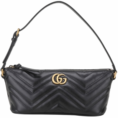 GUCCI 古馳 GG Marmont 絎縫牛皮鍊帶肩背腋下包(黑色)