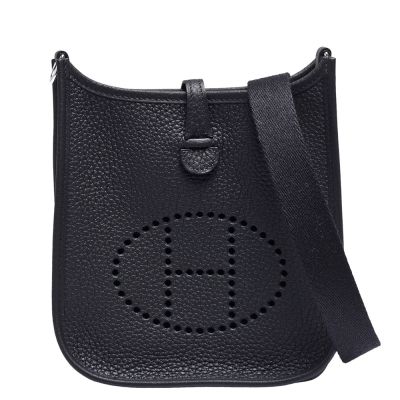 HERMES Evelyne 16 Amazone short系列荔枝紋小牛皮鏤空洞H LOGO肩背包(迷你-黑)