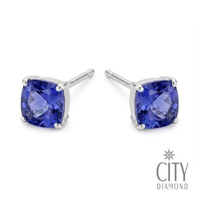 【City Diamond 引雅】日本 鉑金 坦桑石 丹泉石 方形 60分 四爪 耳環(東京Yuki系列)