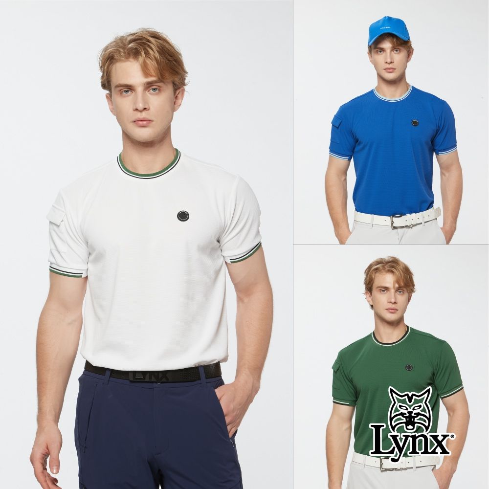 【Lynx Golf】首爾高桿風格！男款吸濕排汗內印涼感圓領短袖T恤/高爾夫球衫(三色) (白色)