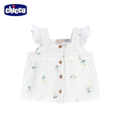 chicco官方直營-莫蘭迪庭園-滿版繡花朵前開背心上衣