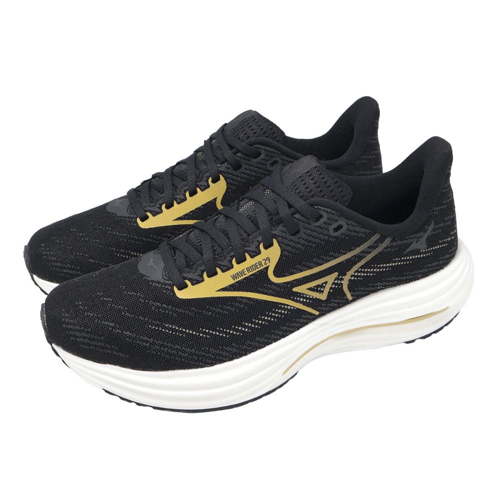 Mizuno 慢跑鞋Wave Rider 29 男鞋黑金波浪片運動鞋美津濃J1GC2503-55