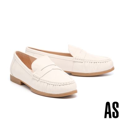 低跟鞋 AS 日常質感純色全真皮便仕樂福低跟鞋－白
