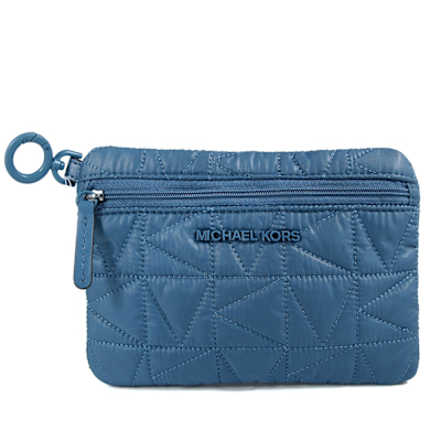 MICHAEL KORS Winnie 防潑水绗縫尼龍夾扣掛環手拿包(深牛仔藍)