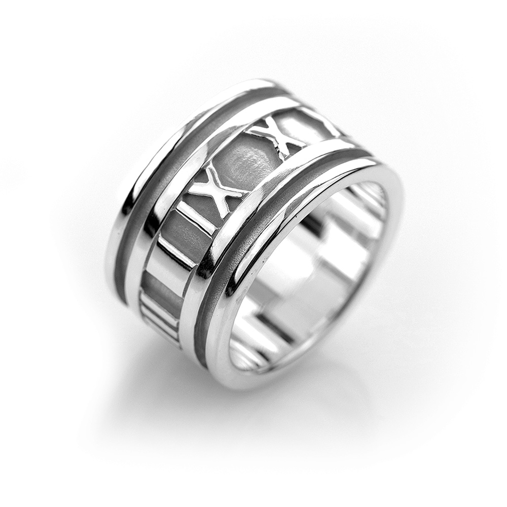(95成新) Tiffany&Co. 蒂芙尼 Atlas系列 羅馬數字925純銀戒指(超寬版)