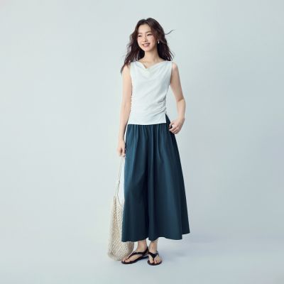 GIORDANO 女裝收褶鬆緊腰八分寬褲裙【雙色任選】