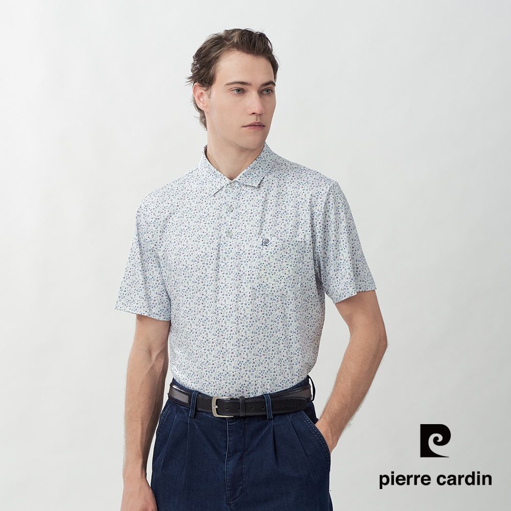 pierre cardin 皮爾卡登 休閒服飾 男款 滿版印花短袖POLO衫-白色(5267290-90)