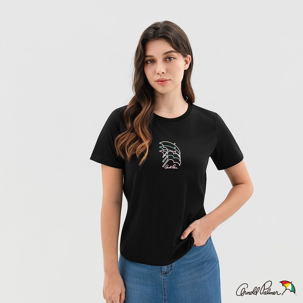 Arnold Palmer 女裝-漸層傘LOGO印花圓領短袖T-Shirt-黑色