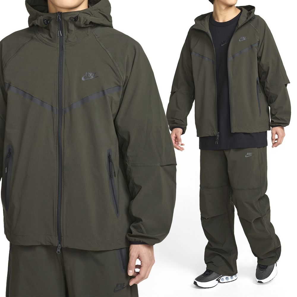Nike As M Nk Tch Wvn Wr Fz Jkt 外套男款深綠色寬鬆抽繩連帽HM7152