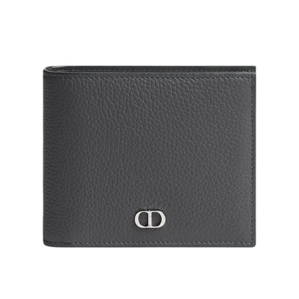 Dior 迪奧 CD Icon 粒面小牛皮 對折 卡夾 皮夾 短夾 煙灰色 2ICBH096IDC_H08G