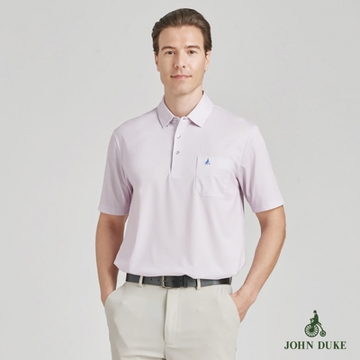 【JOHN DUKE約翰公爵】男裝吸排彈性抗UV襯衫領印花短袖休閒POLO衫 粉藍(20-4V2829)