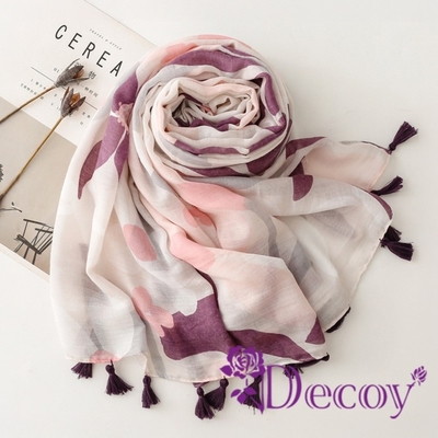 Decoy 法式風情 清新花卉圖飾流蘇披肩圍巾
