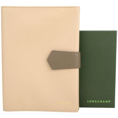LONGCHAMP 光滑小牛皮釦式筆記本套 書套(裸色/附筆記本內頁)