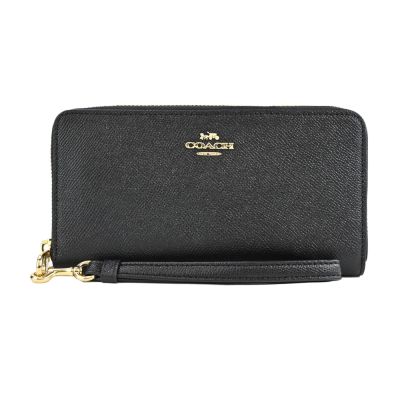 COACH 立體馬車LOGO素面防刮牛皮手掛式長夾(黑)