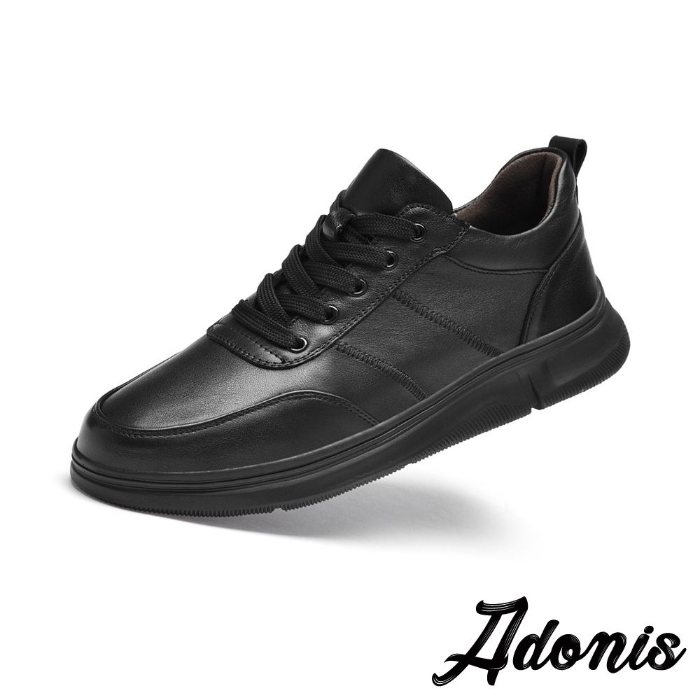 Adonis 真皮休閒鞋 板鞋/真皮頭層牛皮簡約車線百搭個性輕量板鞋 黑