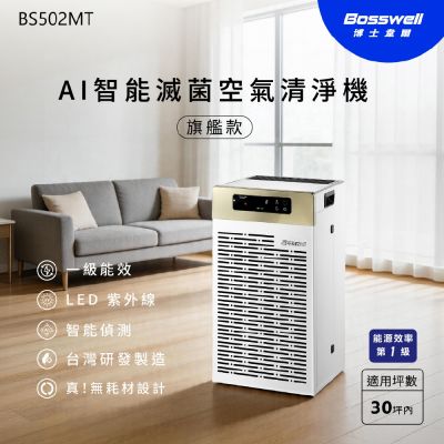 Bosswell博士韋爾 台灣製造 旗艦款！AI智能滅菌空氣清淨機30坪內(0耗材/可水洗/雙電離技術+UVC LED/BS502MT)