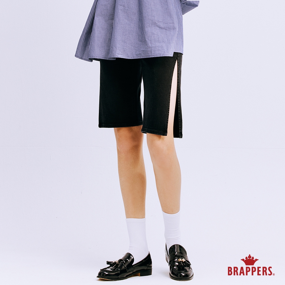 BRAPPERS 女款 中腰彈性五分褲-黑