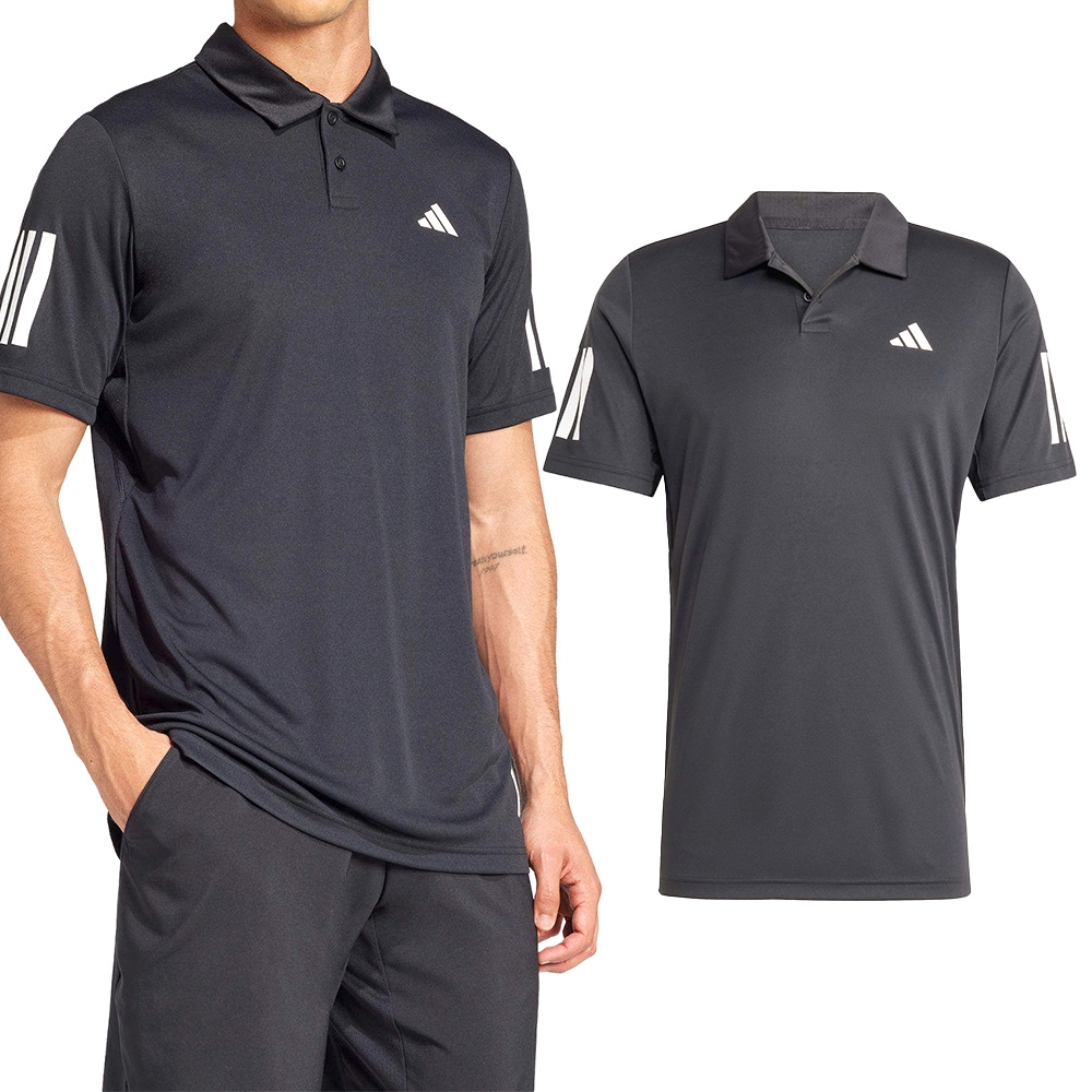 Adidas Club 3STR Polo 男款 黑色 運動 休閒 Polo衫 亞規 吸濕 排汗 短袖 JG0985
