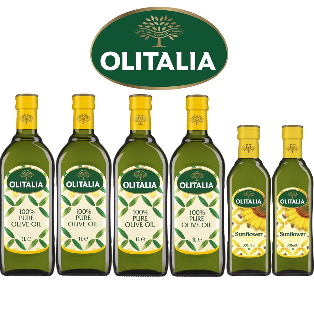 Olitalia 奧利塔 純橄欖油1000mlx4瓶(+頂級葵花油500mlx2瓶-禮盒組)