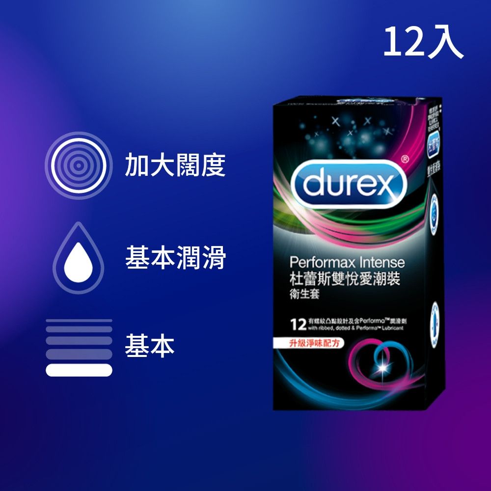 【Durex 杜蕾斯】雙悅愛潮裝衛生套1盒(12入)
