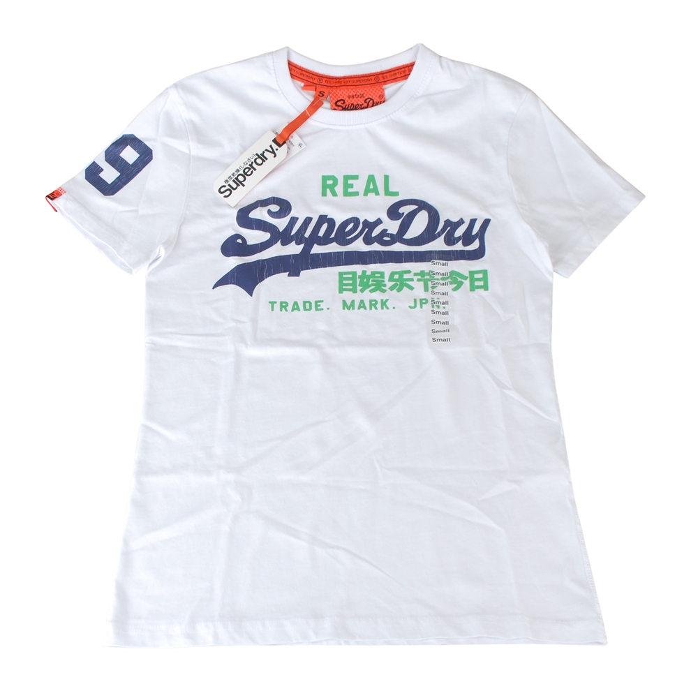 Superdry極度乾燥 經典字母LOGO造型棉質短袖T恤(男款/白底藍字)