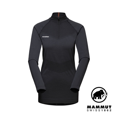 【Mammut長毛象】 Trift Half Zip Longsleeve W 羊毛混紡立領拉鍊長袖排汗衣 黑色 女款 #1016-01060