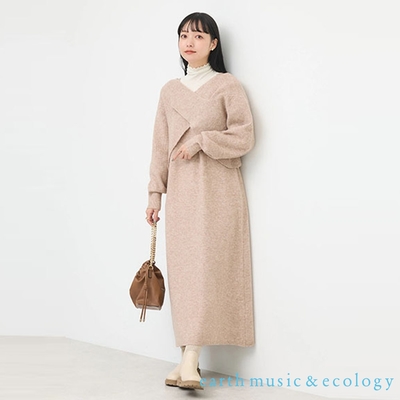 earth music   【SET ITEM】短版交疊V領針織衫+針織背心洋裝