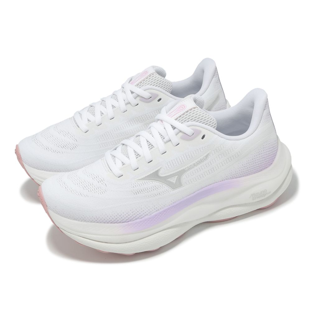 Mizuno 慢跑鞋Wave Sky 9 女鞋白紫高緩衝穩定運動鞋美津濃J1GD2502-24