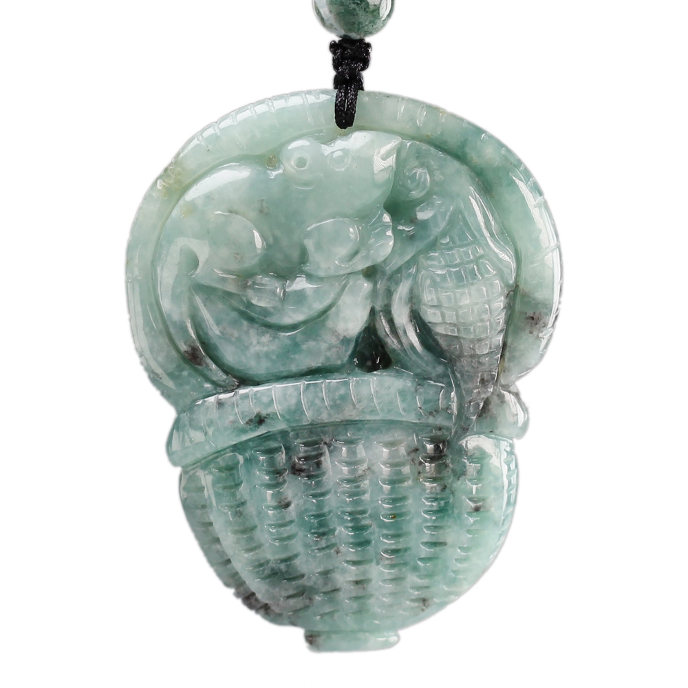 漢石齋】天然A貨飄花種翡翠錢鼠如意玉珮吊墜(43*57*12mm) | 漢石齋