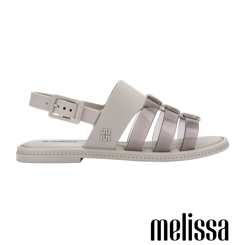 Melissa-撞色後調節T字羅馬涼鞋-米色