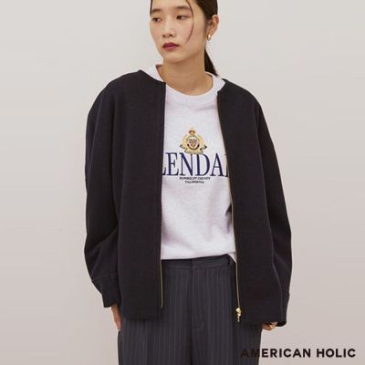 〚AMERICAN HOLIC〛優雅素面金色拉鍊無領外套