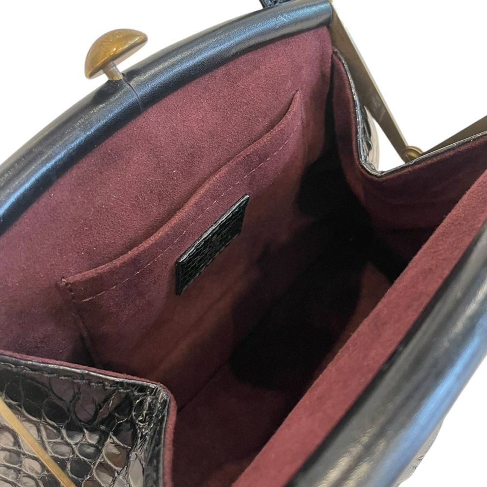 二手品LV Louis Vuitton 皮革鱷魚壓紋LOGO祖母扣手提包黑色| LV路易威登| Yahoo購物中心