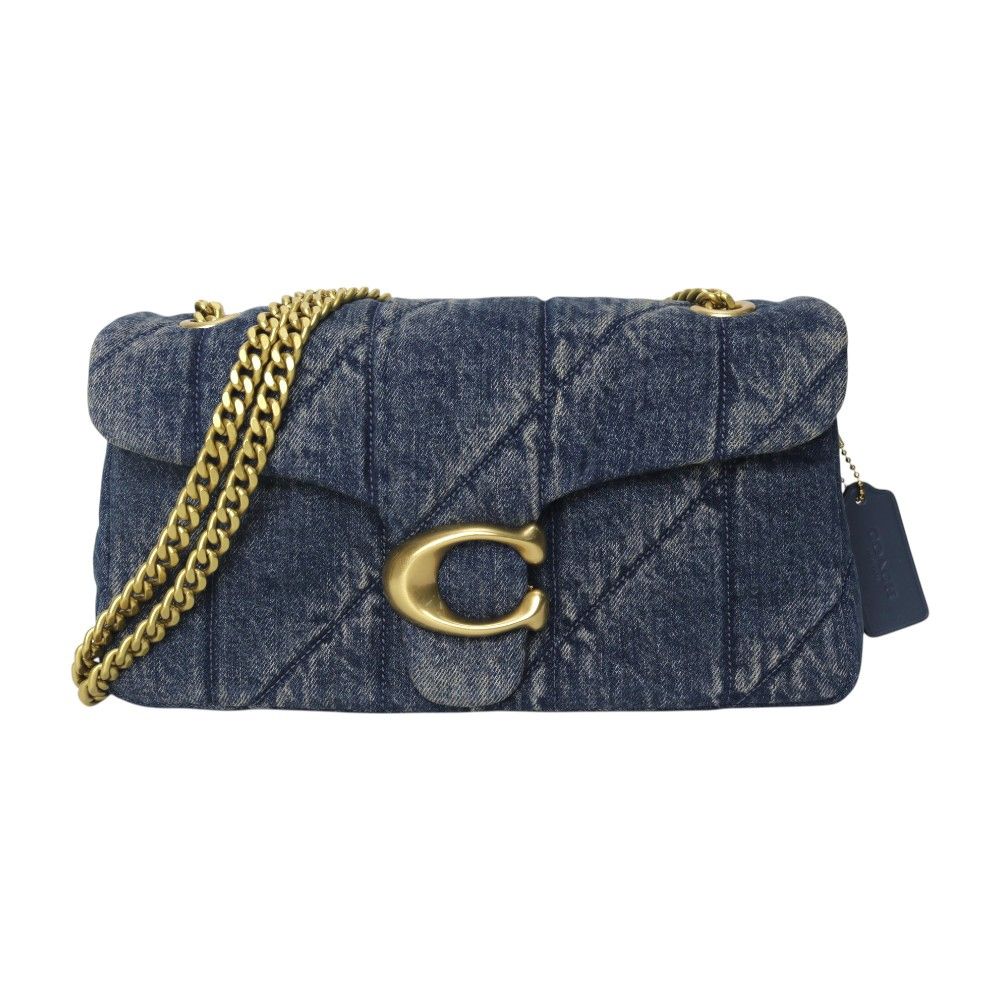 COACH-TABBY 26 金屬大C牛仔布鍊帶肩斜包(水洗牛仔藍)中
